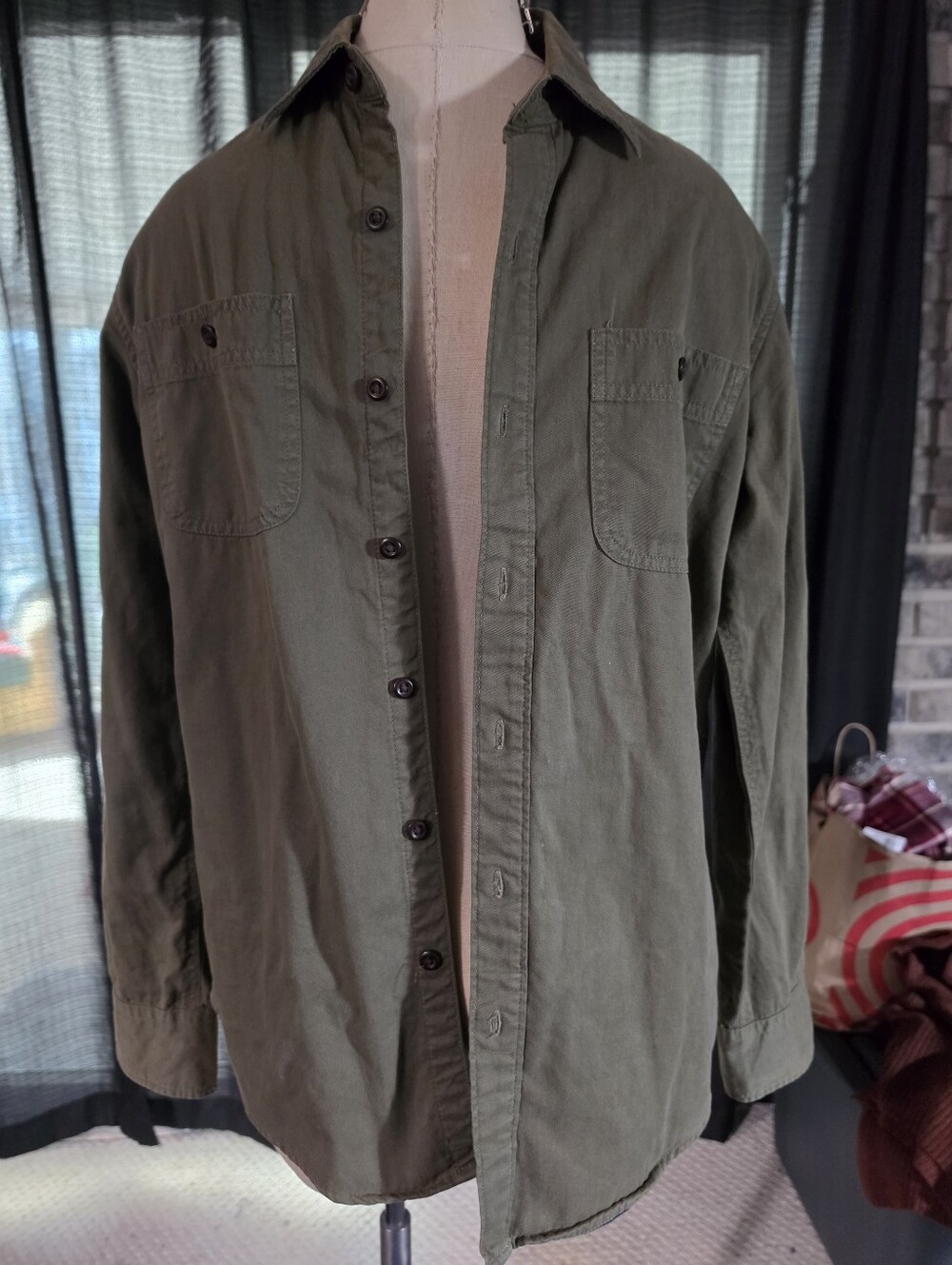 American Eagle Outfitters Olive Green Military-Style Button Shirt Jacket